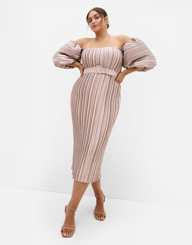 City Chic - Plus size Krista Pleat Midi Dress - champagne