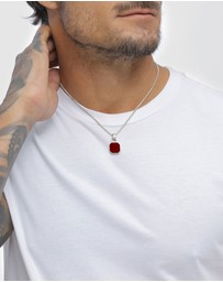 Kuzzoi - ICONIC EXCLUSIVE - Necklace Male Geometric Red Enamel 925 Sterling Silver