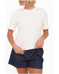 Petal & Pup - Emilie Short Sleeve Ruffle Crew Sweater - Cream