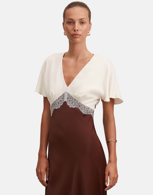 Forever New - Julia Flutter Sleeves Satin Lace Midi Dress