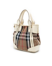 Pre-Loved by Azura Reborn - Pre-Loved House Check Canvas and Leather Bridle Whipstitch Satchel