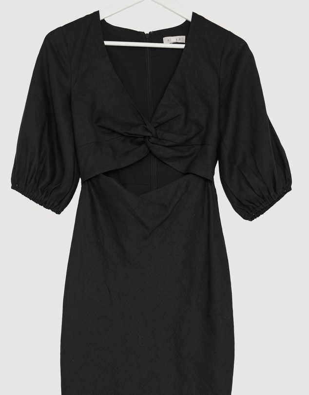 Revibe - Repaired AERE Idalia Twist Front Linen Midi Dress - AU 8