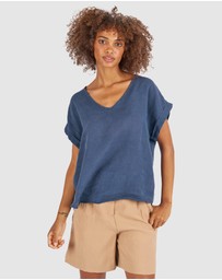 CAMIXA - Martina Linen V-Neck T-shirt