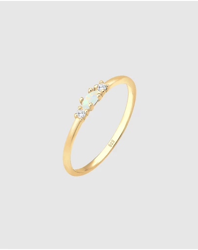 Elli Jewelry - Opal Band Ring in Gold-Plated 925 Silver
