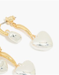 Lovisa - Mixed Metal Double Puffy Heart Stud Earrings