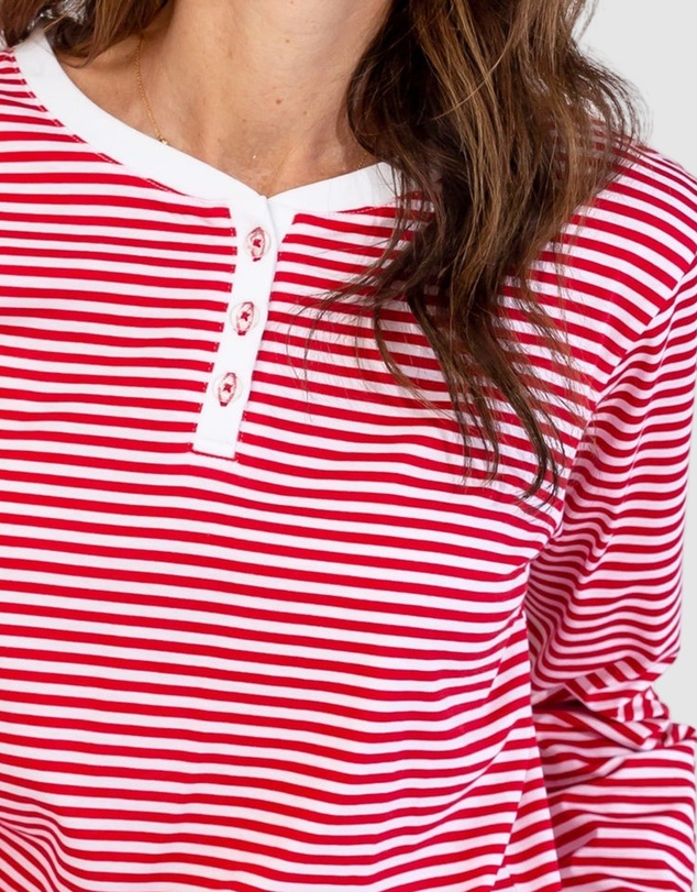 Sant And Abel - Women's Red Jersey Knit Stripe Long PJ Set