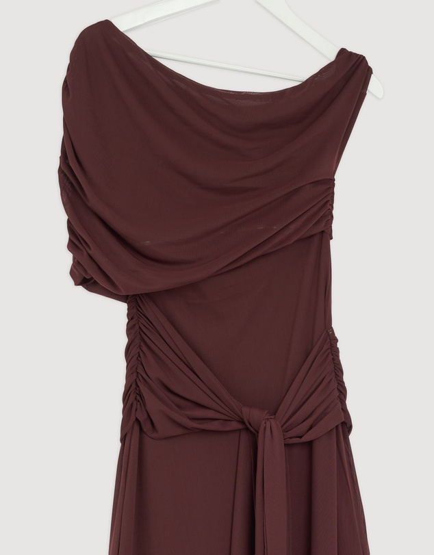 Revibe - Repaired CHANCERY Margot One Shoulder Drape Mesh Maxi Dress - AU 6