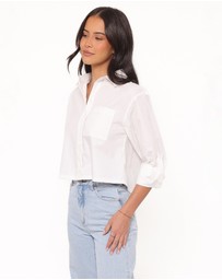 Petal & Pup - Bronagh Cropped Button Up Shirt - White