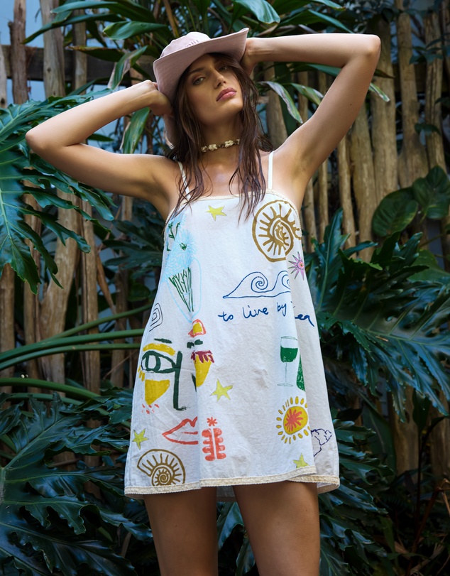 THE TALES - Illustrated Summer Cotton Slip Dress
