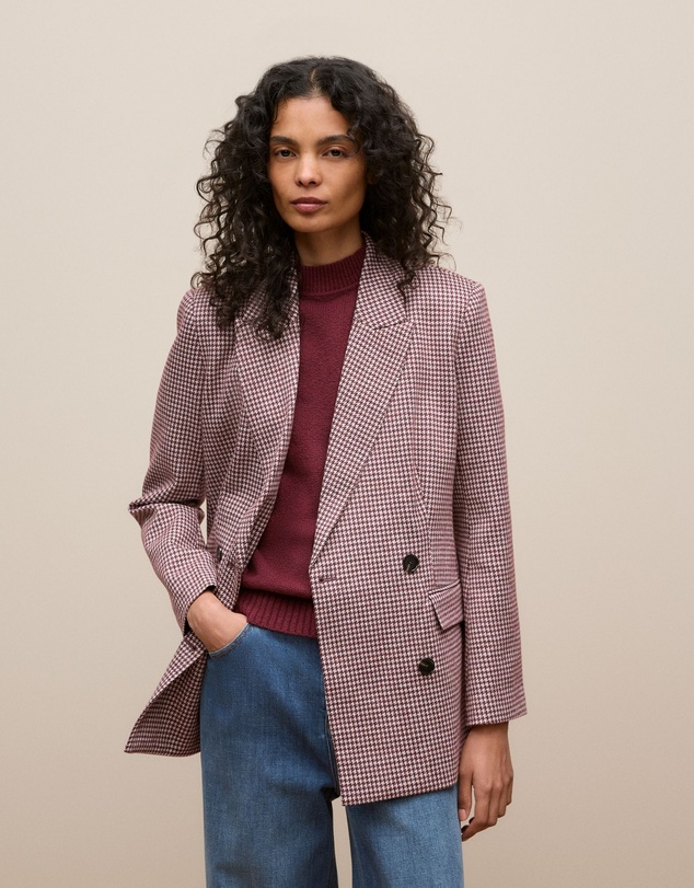 Trenery - Puppytooth Ponte Double Breasted Blazer in Espresso