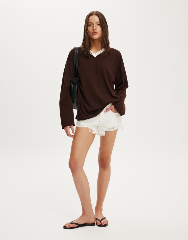 Cotton On - Boxy V Neck Long Sleeve Top