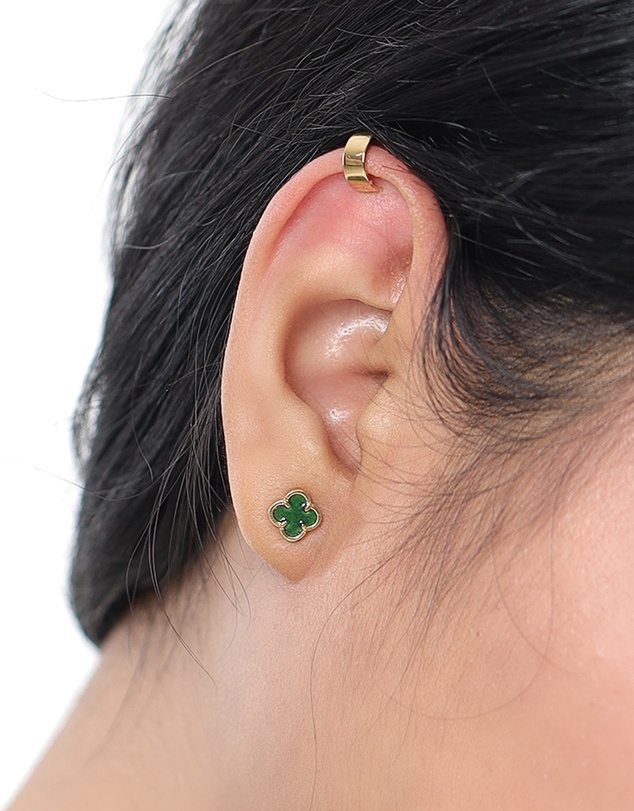 Elli Jewelry - Green Enamel Cloverleaf Stud Earrings in Gold-Plated 925 Silver