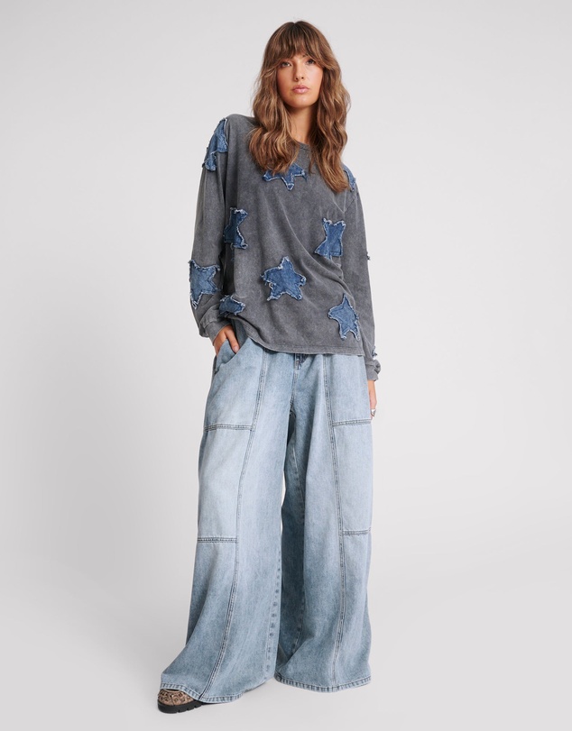 ONE TEASPOON - Blue Blossom Denim Palazzo Pants