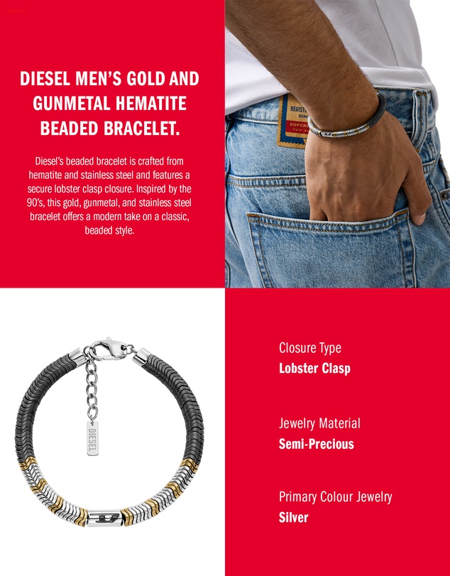 Diesel - D Logo Silver Tone Bracelet