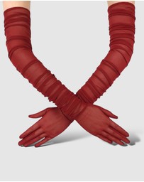High Heel Jungle - Ariana Ruched Mesh Opera Glove - Wine