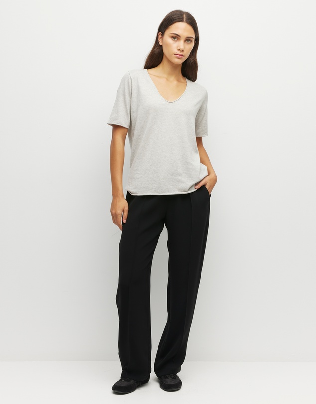 JH Lounge - JHL V-Neck T (Fine Cotton Cashmere) Soft Grey Marle