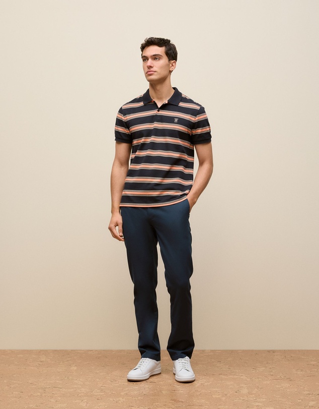 Trenery - Textured Stripe Monogram Polo in Navy