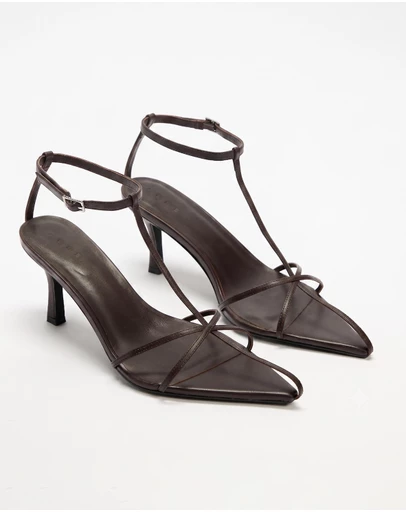 AERE - Leather Point Toe Strappy Heels