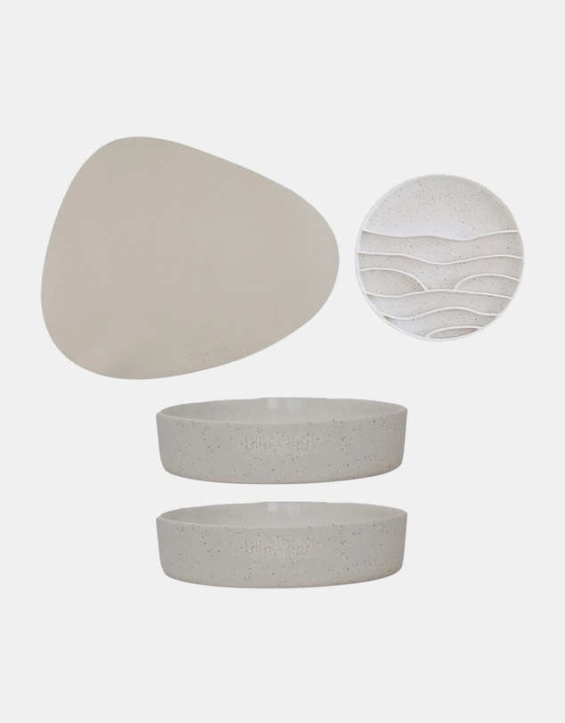 Lilly + Dash - Cat Eat and Drink Set – 2 Bowls + Lick Insert + Slate Placemat