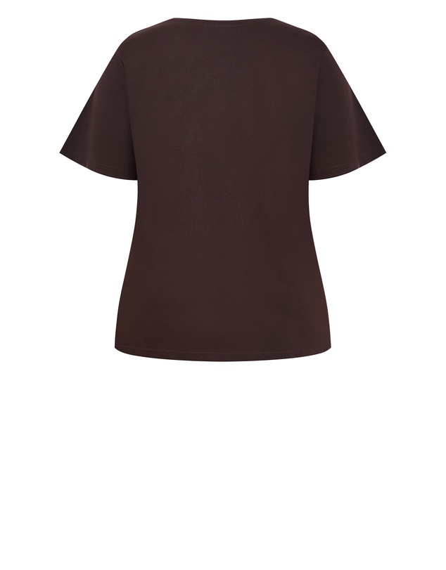 City Chic - Plus size Curved Hem Soho Cotton Tee - chocolate