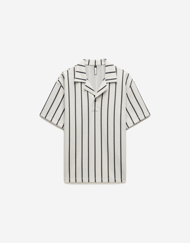 Calibre - Loose Fit Stripe Cuban Collar Polo Sand