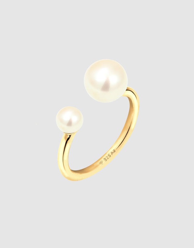 Elli Jewelry - Freshwater Pearl Band Ring in Gold-Plated 925 Silver