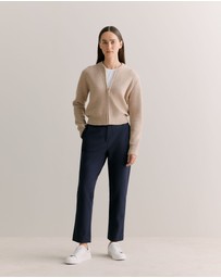 Trenery - Merino Double Knit Zip Bomber Cardigan in Oatmeal Marle
