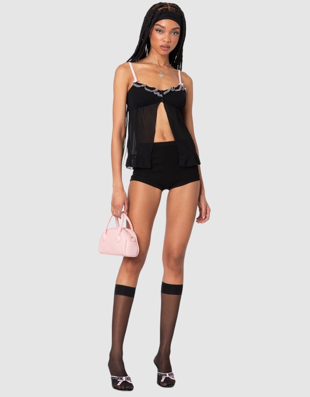 EDIKTED - Sheer Split Front Babydoll Top