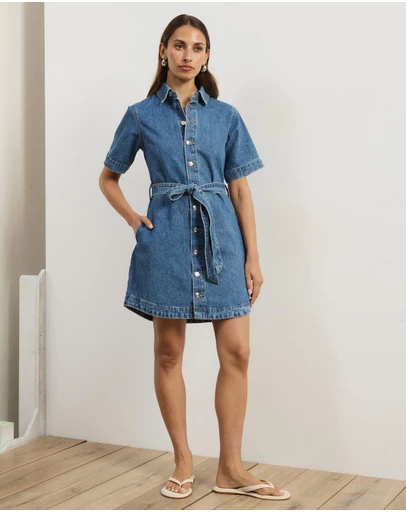 Atmos&Here - Nina Short Sleeve Denim Shirt Dress