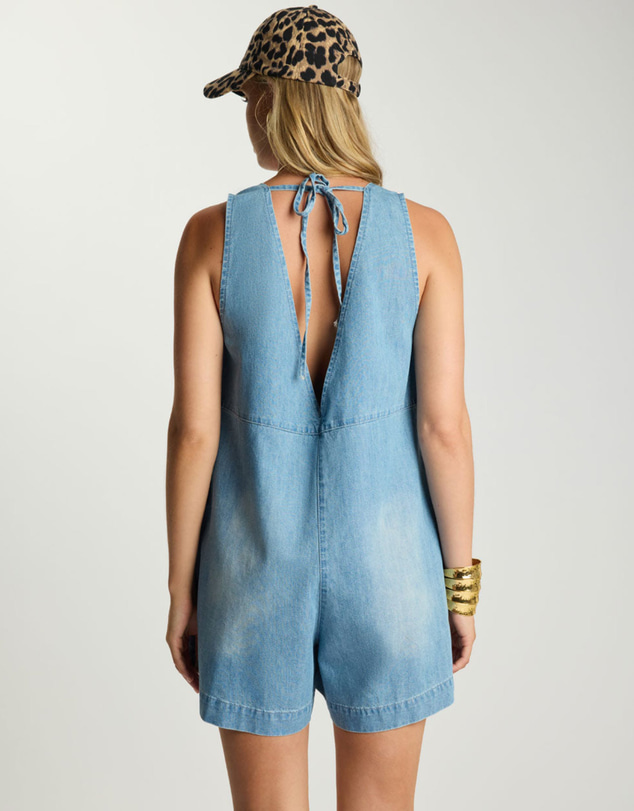 ONE TEASPOON - Cascade Sleeveless Mini Denim Playsuit - Chambray Blue