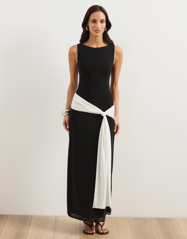 Atmos&Here - Lacey Contrast Mesh Midi Dress