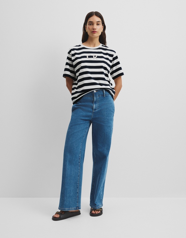Country Road - Australian Cotton Stripe Cr Logo T-shirt