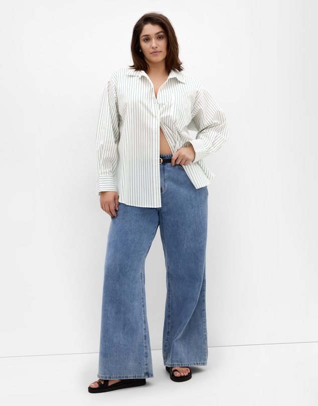 City Chic - Chiara Stripe Cotton Longline Shirt
