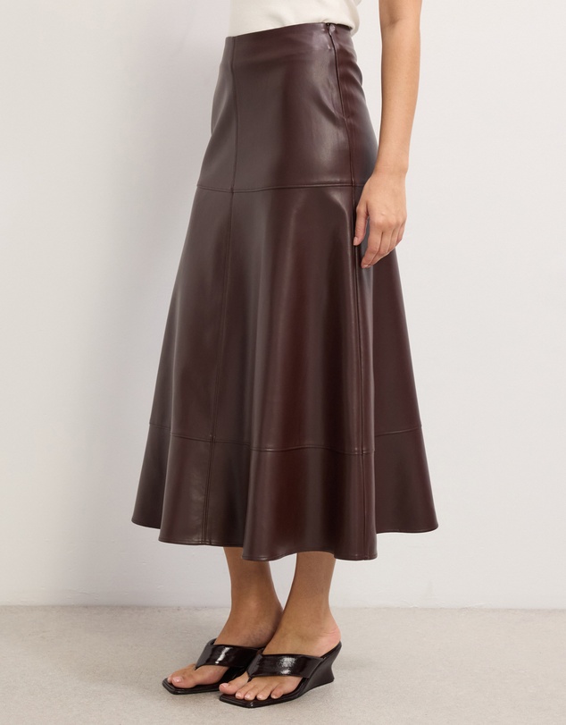 The Fated - Cam Leather Look Midi Skirt