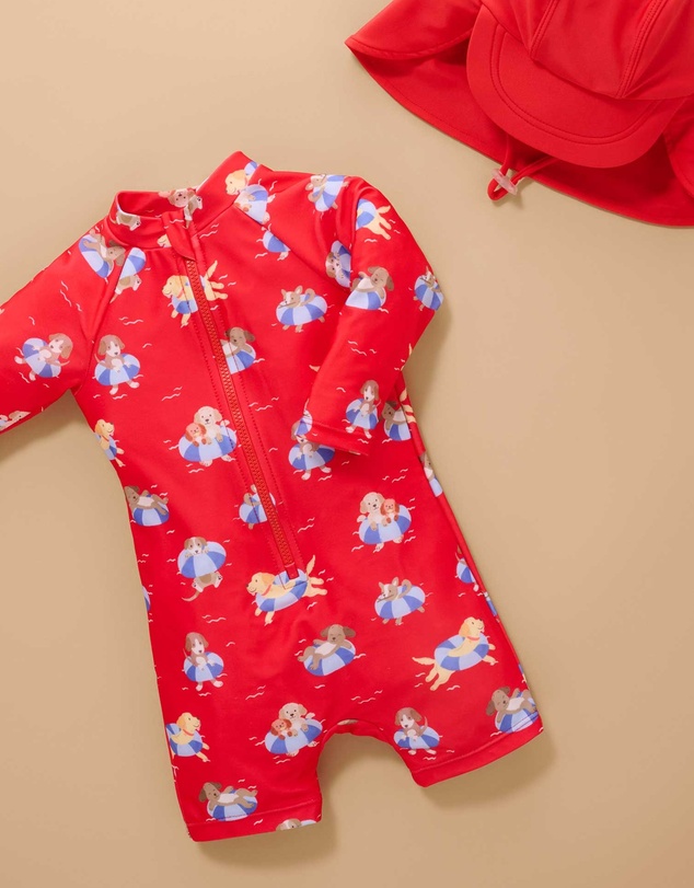 Purebaby - Printed Long Sleeve Rashie Sunsuit- Kids-Babies