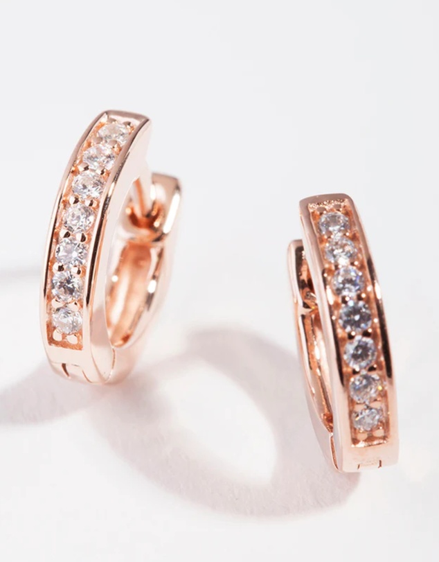 Lovisa - Rose Gold Plated Sterling Silver Cubic Zirconia Huggie Earrings