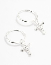 Lovisa - Sterling Silver Cubic Zirconia Cross Hoop Earrings