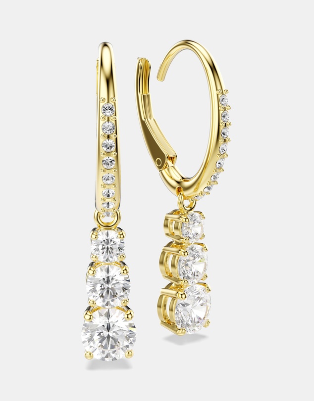 Swarovski - Stilla Attract hoop earrings, Round cut, White, 18K gold finish