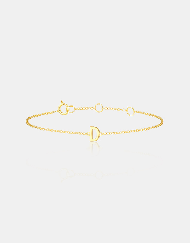 The Silver Collective - Children's A-Z Letter Bracelet Gold - D