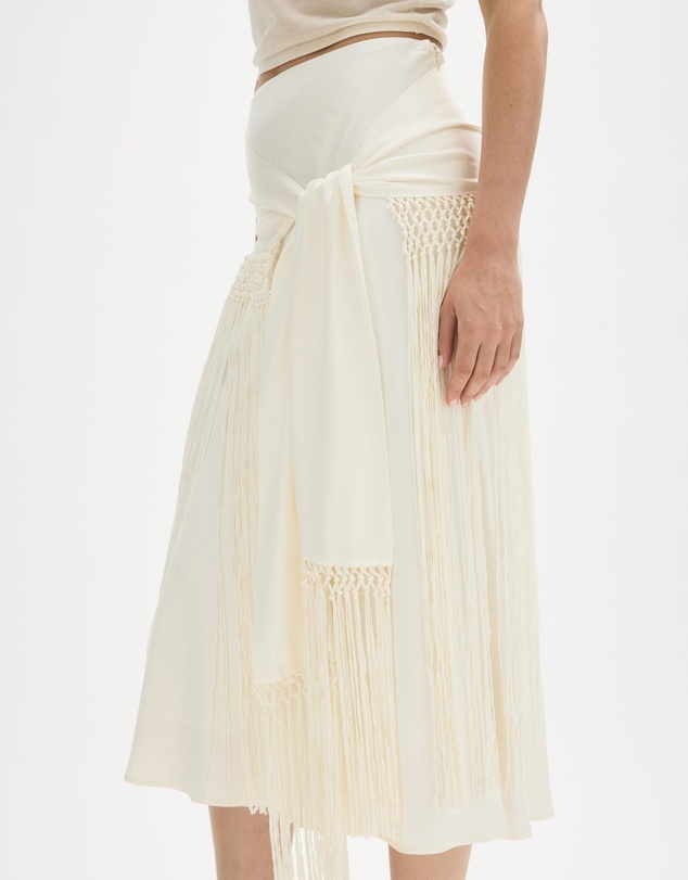 Minima Esenciales - Svea Midi Skirt With Detachable Fringe Scarf Belt