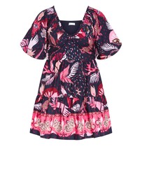 City Chic - Simona Print Puff Sleeve Mini Dress - navy