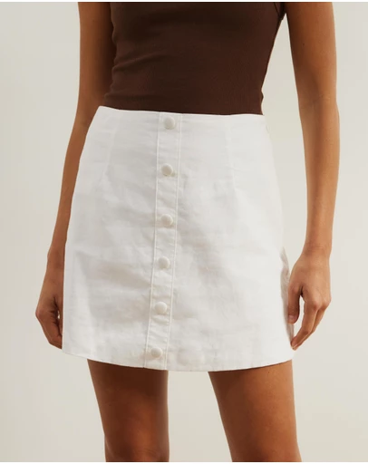 Atmos&Here - Isla Linen Blend Button Up Mini Skirt