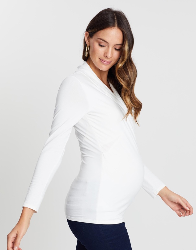 Angel Maternity - Maternity V-Neck Cross-Over Bamboo Long Sleeve Top