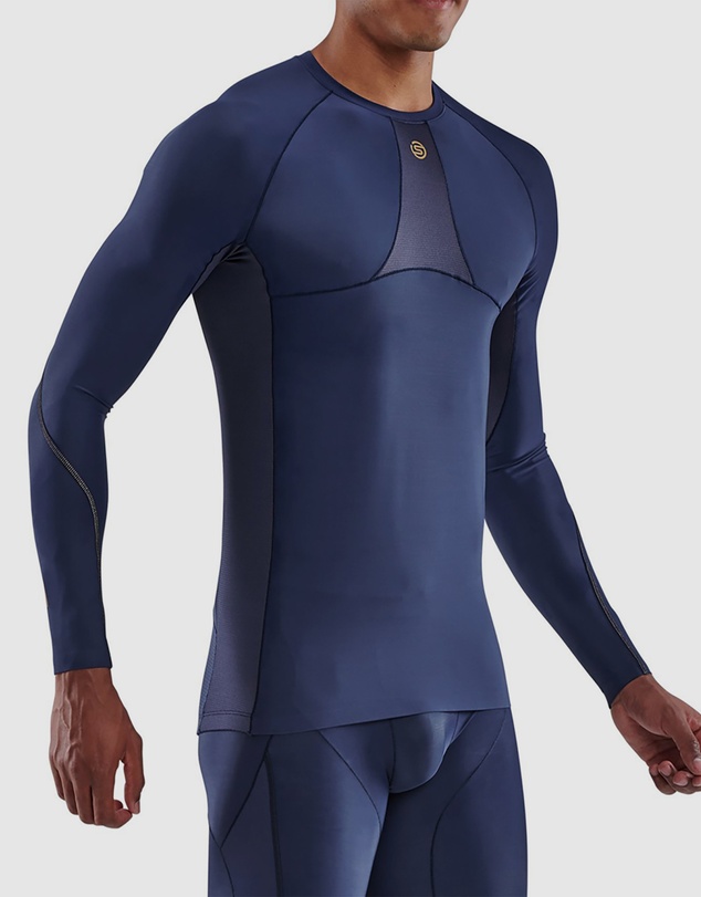 SKINS - SKINS Compression Men's Series-5 Activewear Long Sleeve Top Navy Blue