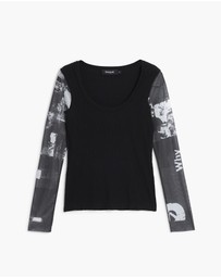 Desigual - Chiffon sleeve T-shirt