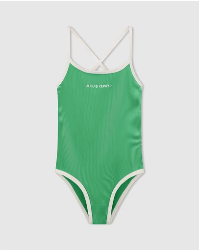 Zulu & Zephyr Mini - Mini Stripe Rib Logo One Piece - Kids