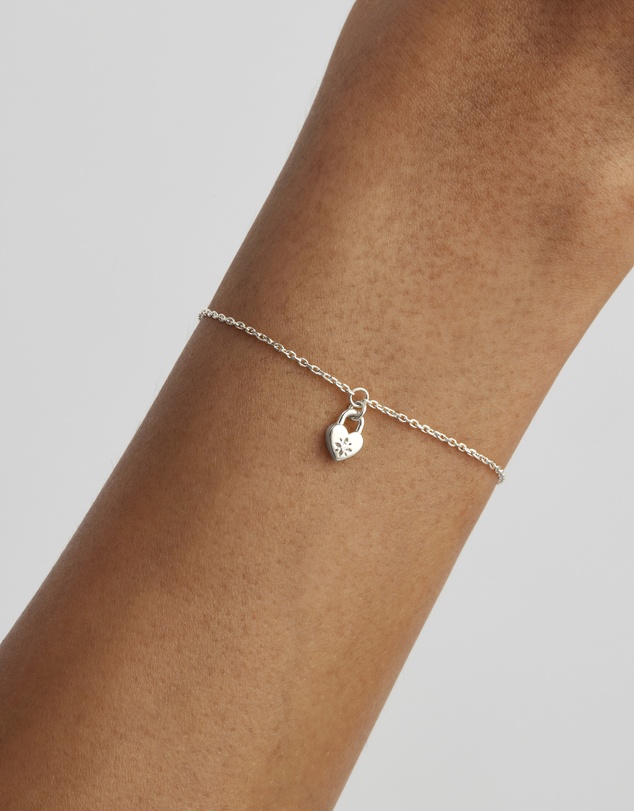 By Charlotte - Crystal Lotus Heart Padlock Bracelet