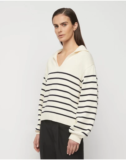 FRIEND of AUDREY - Collared Cotton Striped Knit