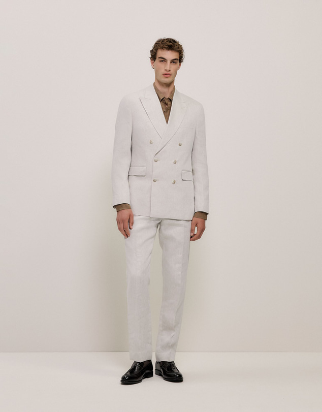 Trenery - Linen Twill Straight Leg Trouser in Stone