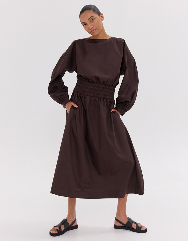 Cloth & Co. - The Shirred Billow Sleeve Dress | Brazil Nut